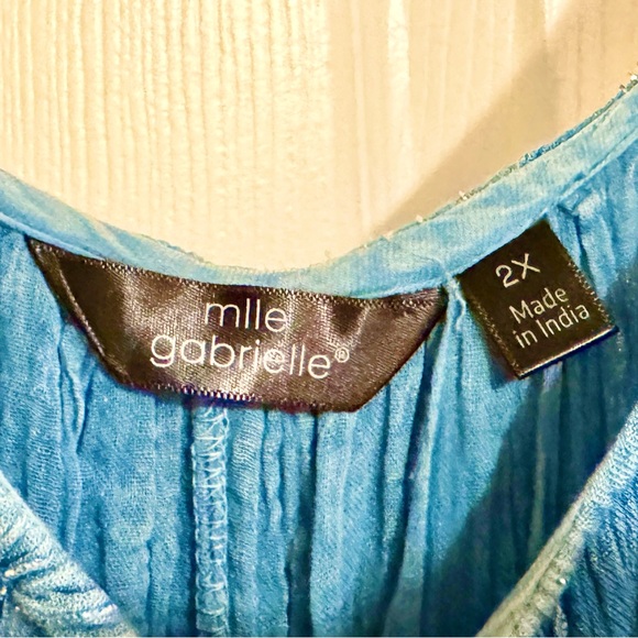 Mlle Gabrielle Blue Maxi Dress with Metallic Accents and Lace Inset, Size 2X - Picture 3 of 9
